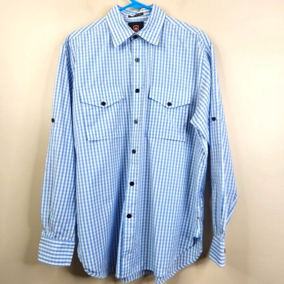 Victorinox Y2K Mens Long Sleeve Gingham Print Cotton Nylon Blend Button Down M - Picture 1 of 6
